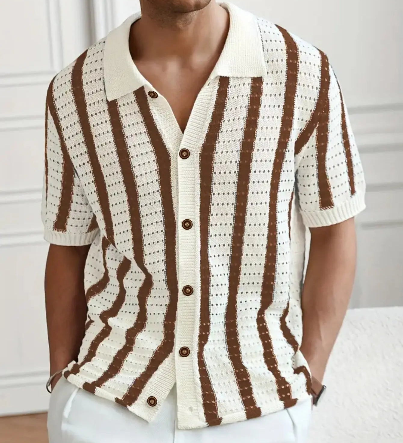 RetroKnit Polo su juostelėmis ir mygtukais