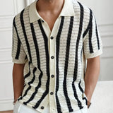 RetroKnit Polo su juostelėmis ir mygtukais