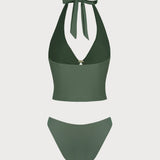 Žalias O-žiedo klostuotas tankini komplektas